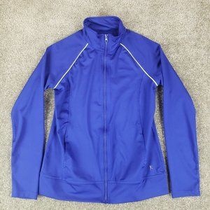 Danskin Now Jacket Small S Womens Blue Semi Fitted Light Full Zip Active Stretch